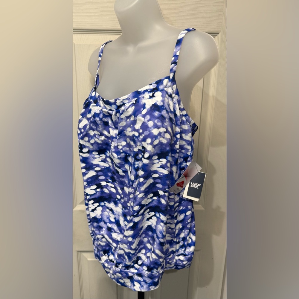 Lands' End Blouson “Tummy Hiding”  Tankini Swim Navy/Purple Brushed Tie Dye Top